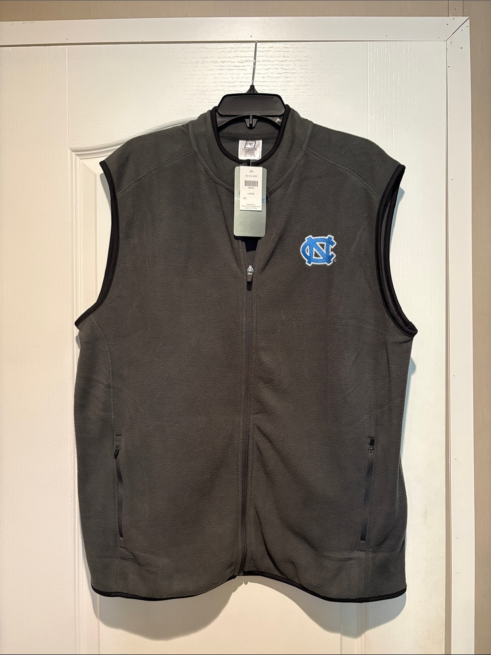 Pro Edge Men's Dark Gray Fleece Vest with Blue NC Logo